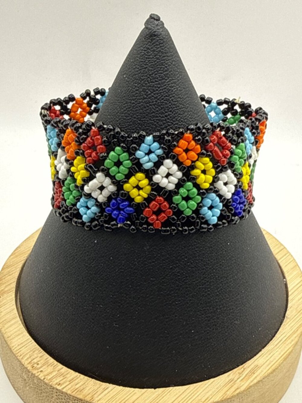 Rainbow Seed Bead Cuff Bracelet Geometric Boho Folk Art Wide Woven Wristband